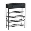 UNITSTAGE Shoe Rack for Entryway, 5 Tier Shoe Organizer with 2 Non-Woven Drawers, Metal Storage Shoe Shelf for 16-20 Pairs of Shoes, with Wooden Top and Steel Frame, Shoe Stand for Closet Black Grey