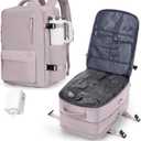 VECAVE Vacuum Backpack Travel with Pump, Expandable Personal Item Carry on Backpacks for Women Men, Laptop Waterproof Work Compression bags with USB Casual Daypack Pink (B55-(with Electric Air Pump))