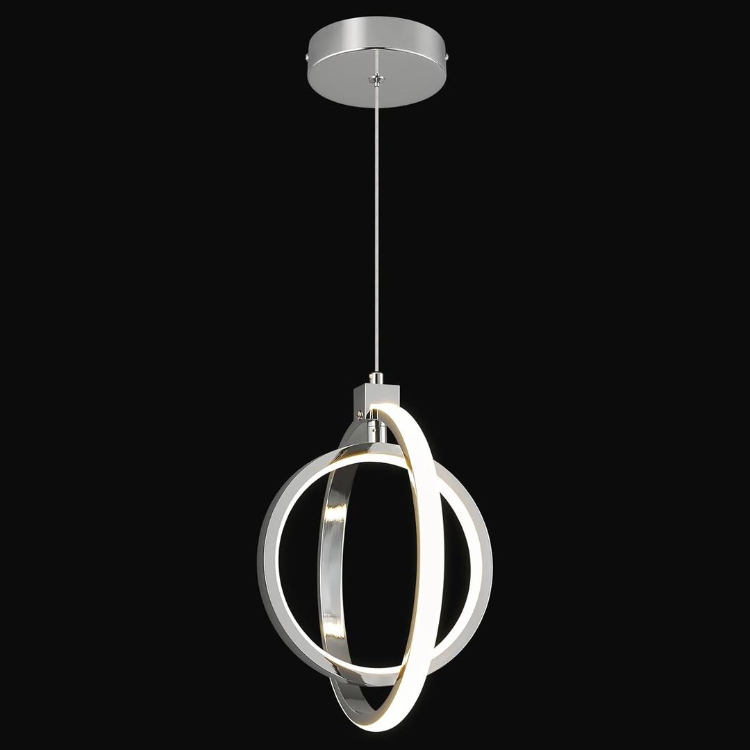 Modern LED Chandelier Chrome Ring Pendant Light Fixtures 4000K Dimmable Height Adjustable Pendant Lighting for Dining Room Kitchen Island Bedroom Living Room Foyer1-Pack