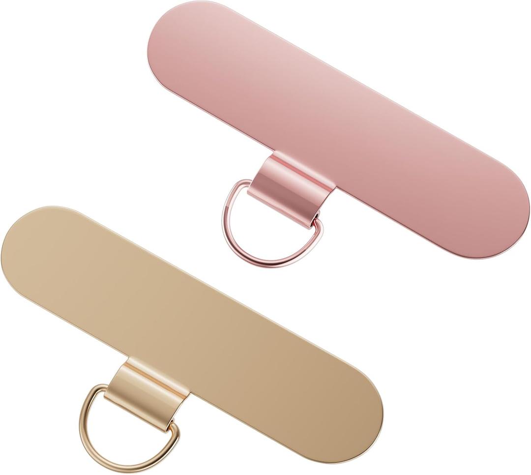 SURDOCA Phone Tether Tab Thin, 2 Pcs Phone Lanyard Tab Heavy Duty, Universal Phone Lanyard Patch Metal Oval, Color: Rose and Gold