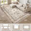 Vintage Living Room Area Rug 9x12 - Large Soft Washable Oriental Traditional Distressed Farmhouse Rugs for Bedroom - Indoor Floor Accent Carpet for Home Office House Decor - Beige
