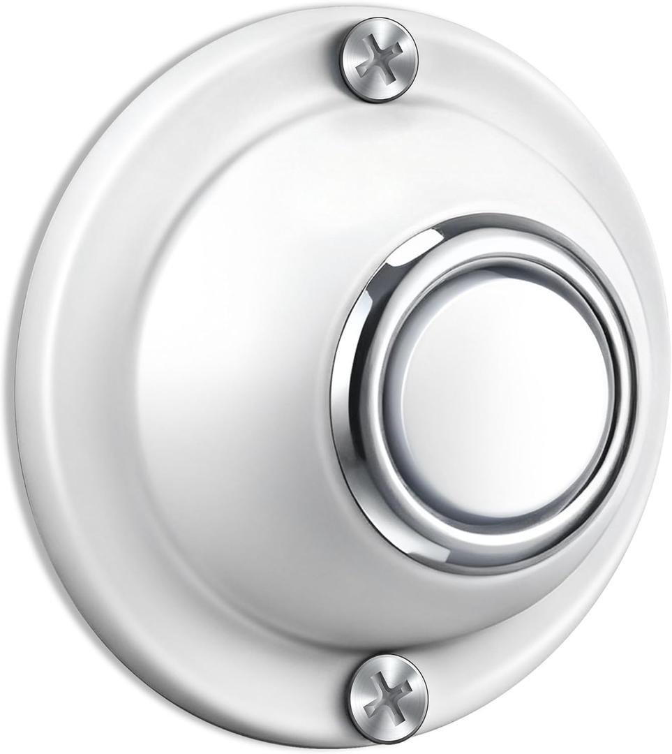 Dreyoo Door Bell Button, Round Metal Doorbell Button Wired Lighted Up LED Door Buttons Replacement Solid Iron Doorbell for Home Front Doors, White Light (White)