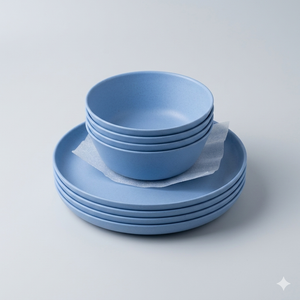 Grow Forward Premium Wheat Straw Plates and Bowls Sets - 8-Piece Wheat Straw Dinnerware Sets - Unbreakable & Reusable Microwave Safe Plastic Dinner Plates for Outdoors, RV, Camping Dishes - Glacier