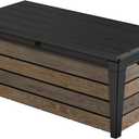 Keter Signature Collection 120 Gallon Resin Deck Box Organization and Storage Box for Patio Outdoor Cushions, Throw Pillows, Garden Tools and Pool Supplies, Walnut