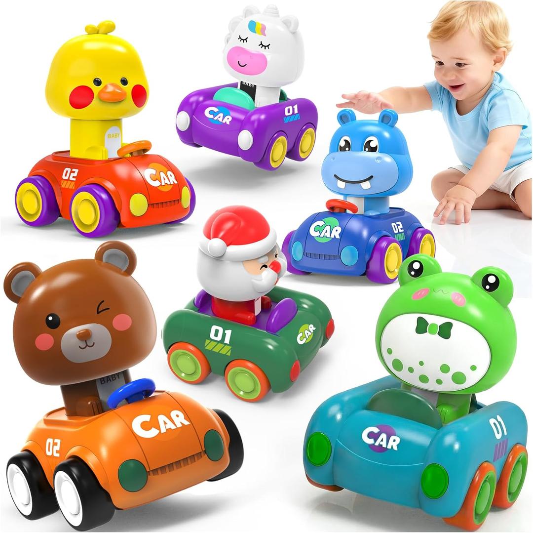 Press and Go Car Toys for Toddlers 1-3, Gifts for Boys, 6 Pack Infant Play Vehicle Set, Baby Push Go Friction Car Toys for 6-9-12-18 Months, 1st Birthday Gifts for 1-2 Year Old Boys Girls