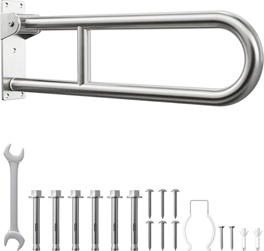 Toilet Grab Bar, Bathroom Safety Handrail Wall Mounted, 304 Stainless Steel Flip Up Folding Support Rail for Elderly Seniors and Handicap Assistance (30 Inch)