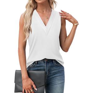 Agnes Urban Womens V Neck Tank Tops Dressy Summer Sleeveless Boho Shirts Casual Loose Tunic Tops Blouses T Shirts White Printed XXL