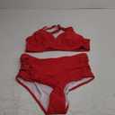 American Trends Womens Plus Size Bikini Two Piece Swimsuits Tummy Control Bathing Suits High Waisted Bikini Swimwear (Red) Large