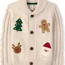 Gymboree Boys and Toddler Long Sleeve Zip Up Hoodie and Cardigan Sweaters (7, Ivroy Holiday Icons)