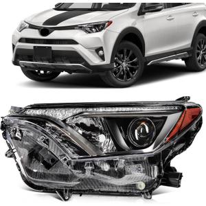 SCITOO Headlight Assembly Fit 2016-2018 for Toyota RAV4 Black Housing Amber Reflector Pair Headlights 81170-0R080