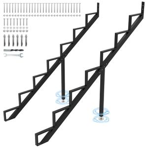 Steel Stair Step Riser 7-Step, Metal Stair Stringer with Reinforcing Support Legs, Heavy Duty Steel Stair Stringer for 58.5" Height Deck and Outdoor Steps (2 Pack)