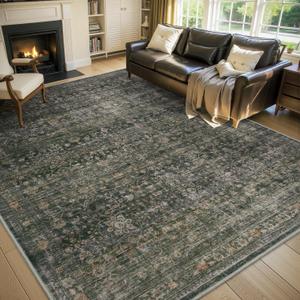 MontVoo-Vintage Area Rug 5X7 Green Rugs for Living Room-Soft Distressed Printed Rugs for Bedroom-Non Slip Carpet-Machine Washable Rug for Dining Room Living Room Bedside Office