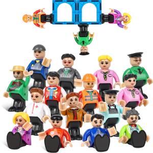 15 Pieces Magnetic People Figures for Kids, Magnet Play People Perfect for Magnetic Tiles Building Blocks STEM Learning Magnet Toys for Boys Girls Ages 3 4 5 6 7+ Years Birthday Gifts