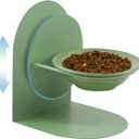 Adjustable Elevated Cat Bowl, Tilted Ceramic Cat Food Bowl with Metal Stand for Indoor Cats, Non-Spill & Non-Slip Raised Pet Feeder (Green)