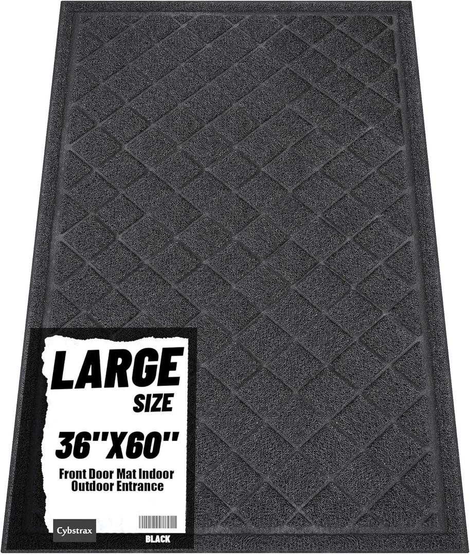 Front Door Mat Outside Entrance, 36" x 60" Trap Dirt and Moisture Waterproof All-Weather Doormat Indoor Outdoor Floor Mat Easy Clean Patio Porch Entryway Garage Welcome Mat, Non Slip (Black Diamond)