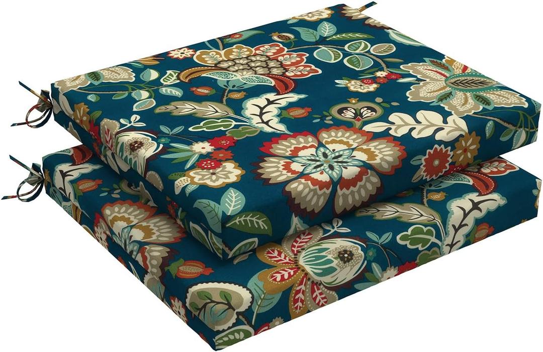 LVTXIII Outdoor Seat Cushions Set of 2 Square Corner Chair Cushions with Ties, Patio Chair Pads for Home Office and Patio Garden Furniture Decoration 18.5"x16"x2", Peacock Blue