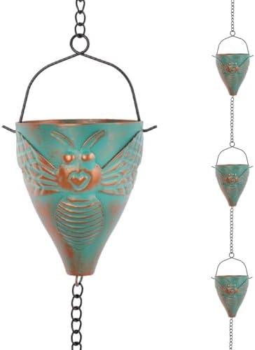 giole 10 FT Rain Chain for Outside, Rain Chain with 10 Bee Pattern Cups Adjustable Rain Catcher Chain for Gutters, Eaves, Drainage, Replacement for Downpout