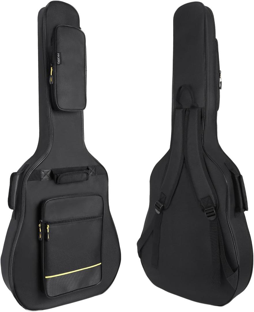 40/41/42 Inch Acoustic Guitar Bag, 0.35 Thick Padding, 600D Waterproof Nylon, 3 Pockets, Soft Classical Guitar Backpack Travel Case Gig Bag with Neck Fixed Strap & Back Hanger Loop, Black
