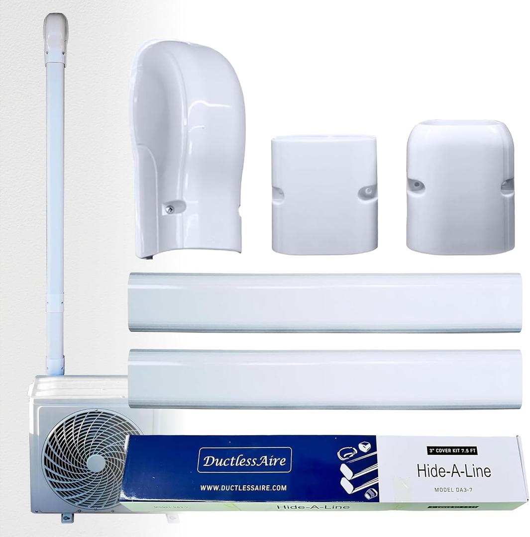 DuctlessAire Mini Split Line Set Cover Kit - Paintable Lineset Cover - Line Set Covers for Ductless Air Conditioner, Mini Split AC/Heating System, HVAC, Central AC Unit, Heat Pump (White, 3" x 7.5 ft)