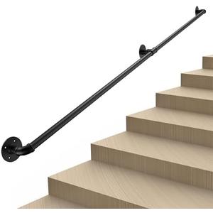 FlySkip Handrails for Indoor Stairs 20" Sections Galvanized Steel Pipe Stair Railing NonSlip Wall Mount Hand Rail for Outdoor Indoor Stairs Porch Deck(20")