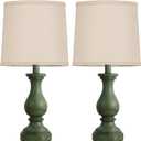 Seealle Farmhouse Table Lamps Set of 2 - Rustic Lamp for Bedroom Living Room, 22" Boho Bedside Lamps for Night Stands End Table Office Desk Lamp Nightstand with Linen Shades(Antique Green)