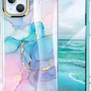 Cute Marble Case for iPhone 15 6.1 inch Built with Screen Protector, Lightweight and Stylish Full Body Shockproof Protective Rugged TPU Case for Women/Girls