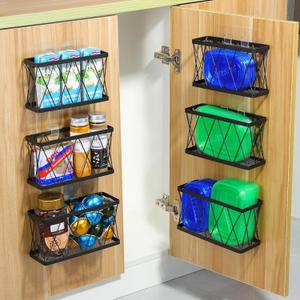 YIGII 6 Pack Cabinet Door Organizer, Wall Mounted Lid Organizer for Tupperware Kitchen RV Pantry Cabinet Storage and Organization, Heavy Duty Adhesive Wall Baskets Lid Holder Slim Stainless, Black