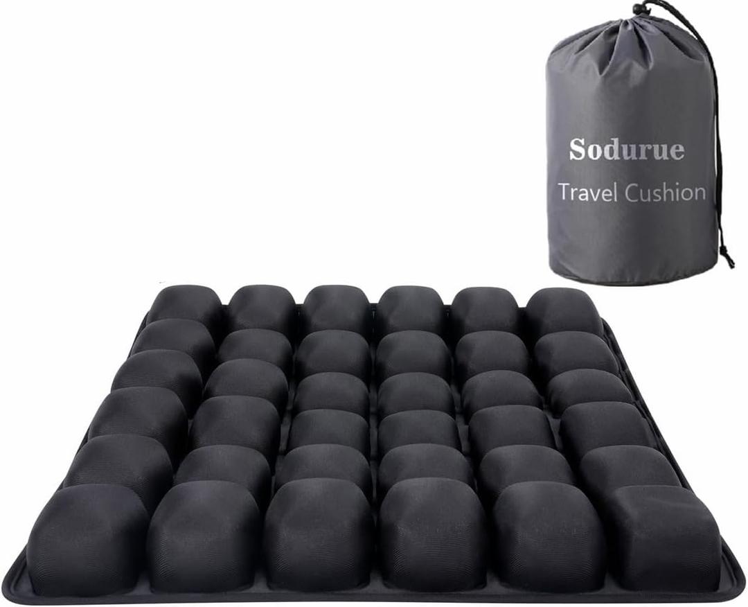 Sodurue Travel Cushion Airplane Seat,Airplane Seat Cushion for Long Flights,Press Type Air Inflatable Wheelchair Seat Cushion for Car,Office,Stadium,Ergonomic Comfort Support,Heavy Duty (36 Air Bag)