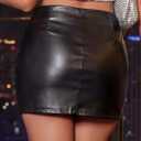Women's Faux Leather Mini Skirt with Shorts Mid-Waisted PU Skort (Black, XS)