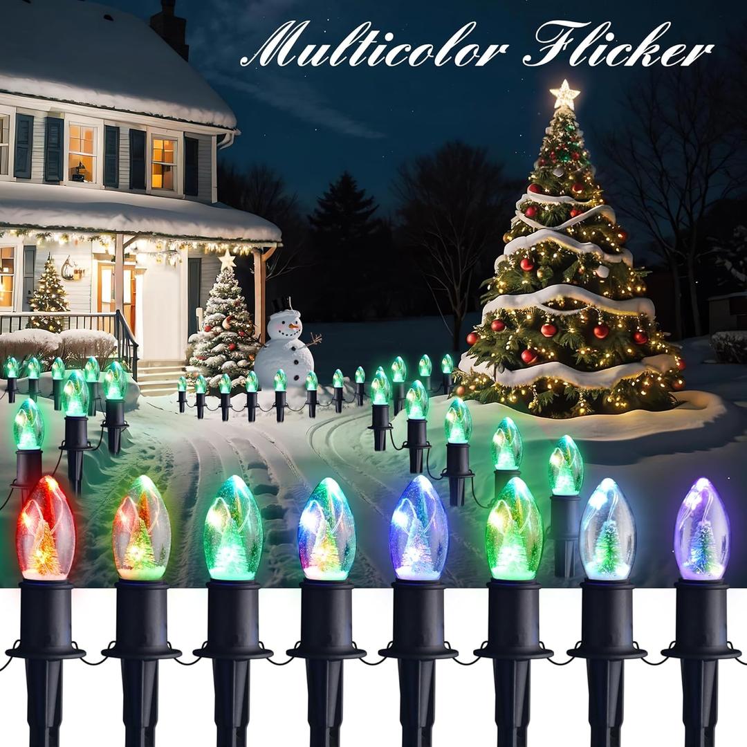 C9 Christmas Pathway Lights Outdoor, 24.2ft Multicolored Flickering String Lights LED Christmas Walkway 20 Christmas Tree Light Bulbs with Stakes for Path Driveway Yard Garden Xmas Sidewalk Decoration
(Multicolor Slow Change)