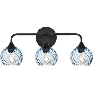 MELUCEE 25 Inch 3-Light Bathroom Light Fixtures Black
Vanity Lights with Blue Striped Swirl Glass Shade, Mid-Century Modern Bathroom Vanity Light Over Mirror