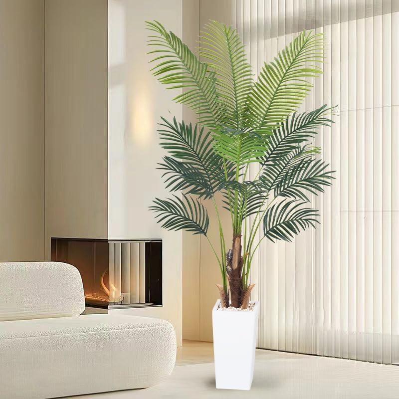 Artificial Palm Tree6.2FT Fake Tree with White Tall Planter,Faux Areca Palm Tree,Tall Faux Plant with Lifelike Leaves for Home Office Living Room Modern Decoration