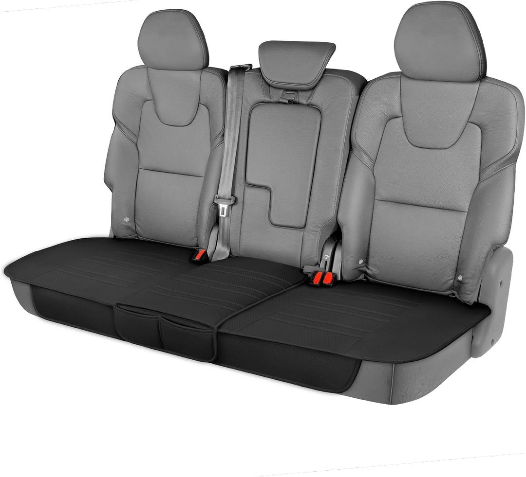Motor Trend Faux Leather Padded Rear Bench Car Seat Cover With Storage Pockets