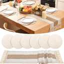 Boho Placemat and Table Runner Set 15'' Ivory Round Braided Place Mats 72'' Long Farmhouse Macrame Table Runner Centerpiece for Home Dining Bridal Decoration