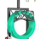 Garden Hose Holder, Freedstanding Heavy Duty Garden Water Hose Holder Stand with 2 Shepherds Hooks, Detachable Metal Hose Storage Hanger Rack for Outside Yard Lawn Farm