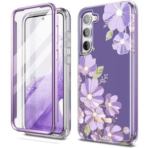 SURITCH for Samsung Galaxy S23 6.1 Inch Case, [Built-in Screen Protector] [Dual-Layer Protection ] Full Shockproof Rugged Bumper Phone Protective Cover - Purple Cosmos