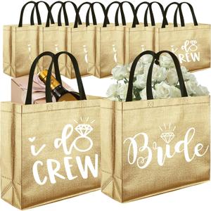 8 pcs Champagne I Do Crew & Bride Bags for Bridesmaid Gifts | Non-Woven Gift Bags for Bridesmaid Gifts, Bachelorette Party Favors, Bridal Party Gifts, 8 Count