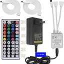 2-Port 44 Key IR LED Light Remote,RGB Control Box+ DC 12V 3A LED Power Supply Led Light Adapter+ 2 Pack 3.3FT Extension Cable for 5050 2835 RGB LED Strip Lights(Incompatible 24V LED Strip Light)