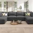 HONBAY Modular Sectional Couch with Storage Corduroy Sofa with Chaise U Shaped Sectional Couches for Living Room,Dark Grey