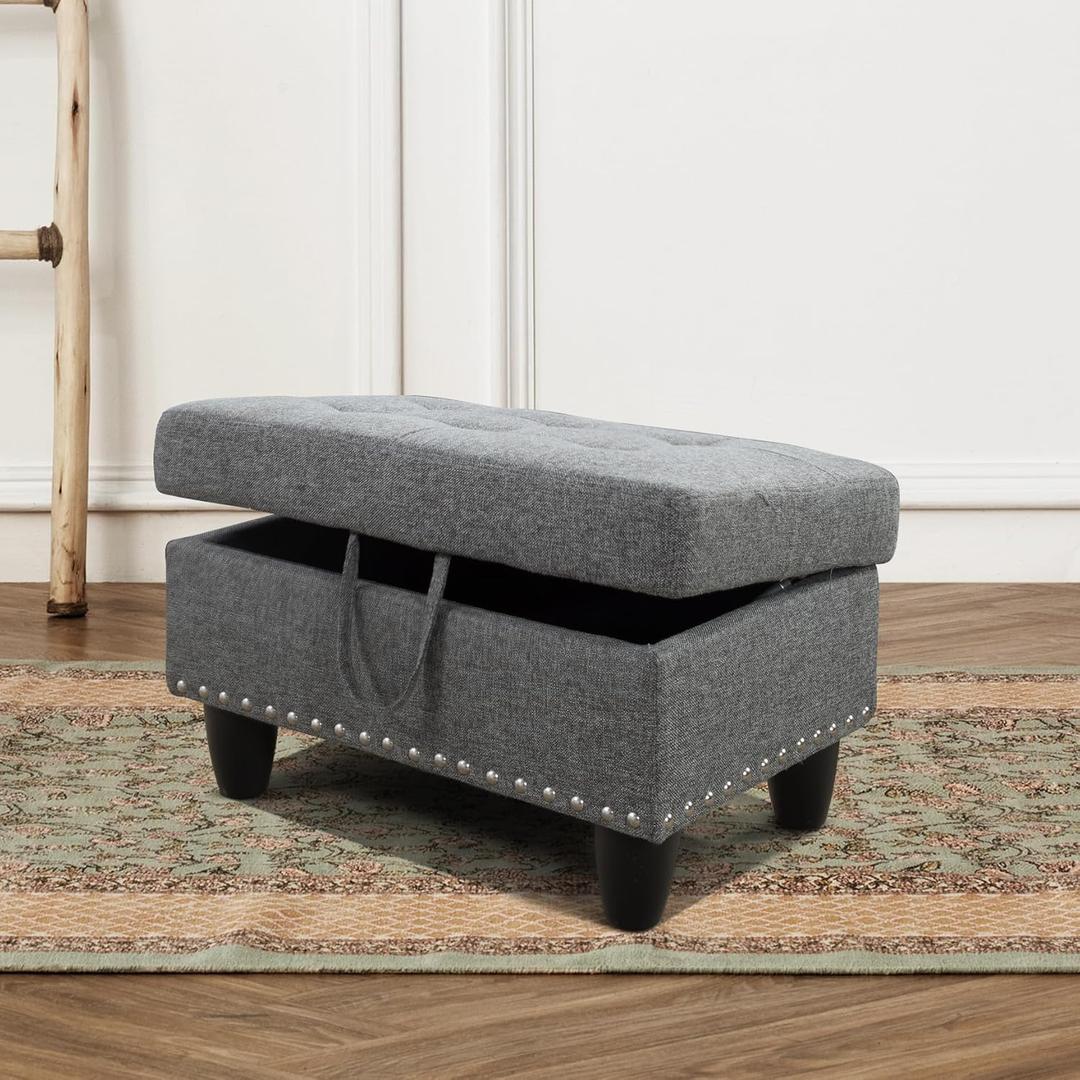 NicBex Ottoman with Storage Comfy Foot Stool Storage Ottoman Linen Living Room Sofa Ottoman Modern Foot Rest Square Ottoman Storage Cube Ottoman for Living Room, Dorm, Bedroom, Grey (29.1"D x 18.9"W x 17.3"H)