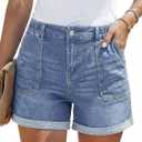 PINKMSTYLE Womens Jean Shorts High Waisted Denim Short (Blue, S)