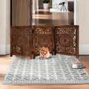 Lightnpro Wooden Pet Gate - Decorative Carved Foldable Dog Gate, Extra-Wide Freestanding Indoor Safety Fence for Small Dogs, Perfect for Stairs, Hallways & Home Dcor - 24x54 Inch Natural Burnt
