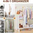 Double Rods Clothes Rack Clothing Rack with 4 Tier Storage Shelves Clothes Rack for Hanging Clothes Multifunctional Heavy Duty Clothes Organizer with Hooks for Bedroom,Wardrobe Closet,Shop,White