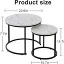 aboxoo Round Nesting Coffee Table Side Table Set of 2 End Tables for Living Room Bedroom Balcony, White Faux Marble Wooden Table Accent Coffee Table with Black Steel Frame, Large: 23.6" x 17.7", Small: 15.7" x 15.7"