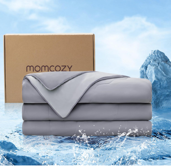 Momcozy Life CoolMurm Cooling Comforter for Hot Sleepers, Full/Queen 90"x90" Soft Breathable Pregnancy Cooling Blanket, 3-Second Cooling, 8 Hours+ Stay Cool All Night, Deep Light Grey