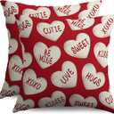 Red Valentines Pillow Covers 18x18 Inch Set of 2 Cream Love Heart Sweet Valentine's Day Holiday Decorative Throw Pillowcases Anniversary Outdoor Farmhouse Cushion Cases Decor for Sofa Couch Bed