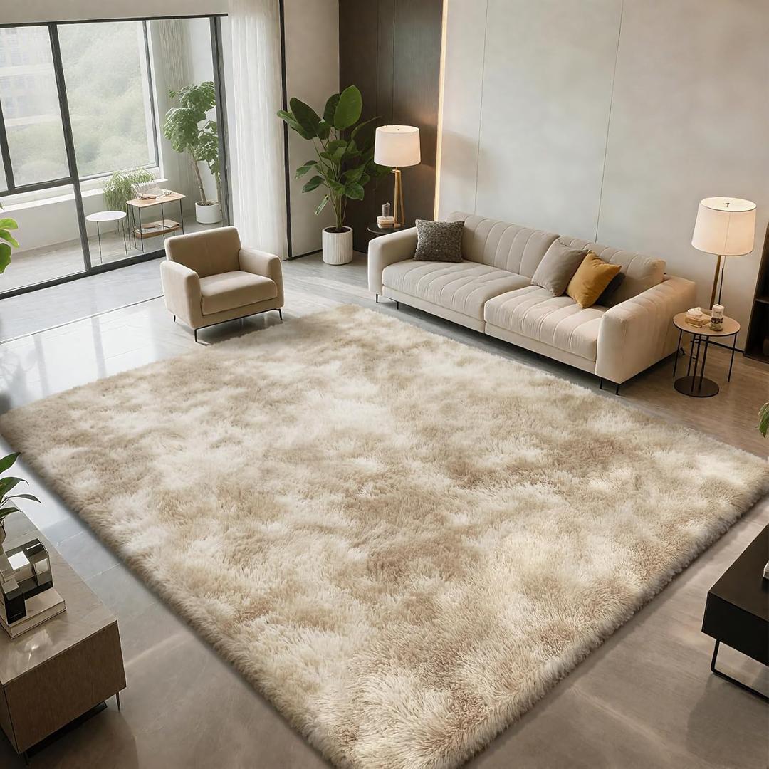 Shag Area Rugs for Bedroom Living Room,8X10 Ultra Soft Fluffy Area Rugs for Dorm, Indoor Carpet Nursery Rugs for Kids Girls Room Home Decor,Camel