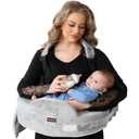 Nursing Pillow for Standing/Sitting Use- Springy Memory Foam for Support & Comfort, Large Breast Feeding Pillow - Safety Fence, Adjustable Waist Belt and Support Backrest, Removable Cover with Pocket, Light Gray