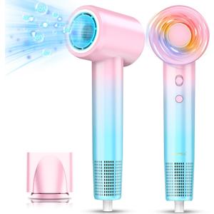 DORISILK Ionic Hair Dryer 110,000 RPM High Speed, Professional Blow Dryers for Salon Home Use, Portable Blowout Hair Dryers Lightweight with Nozzle Hot & Cold Selection Gift for Women Girl, Pink Blue (Colorful)