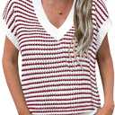 Womens Summer Striped Knit Sweater Vest Cap Sleeve Lightweight Casual Pullover Tank Tops (L)